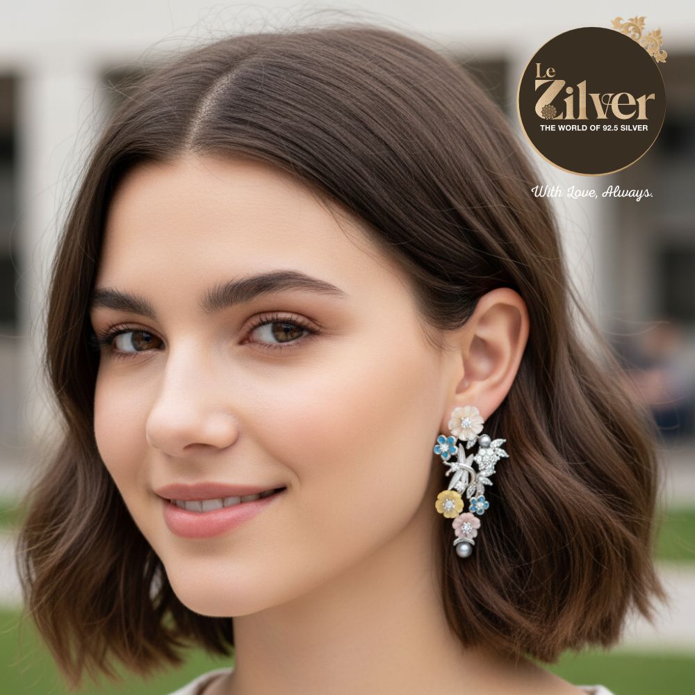 LeZilver 92.5 Silver Earrings for Women | Trendy Lightweight Daily Wear Studs ( 12.14 gms )