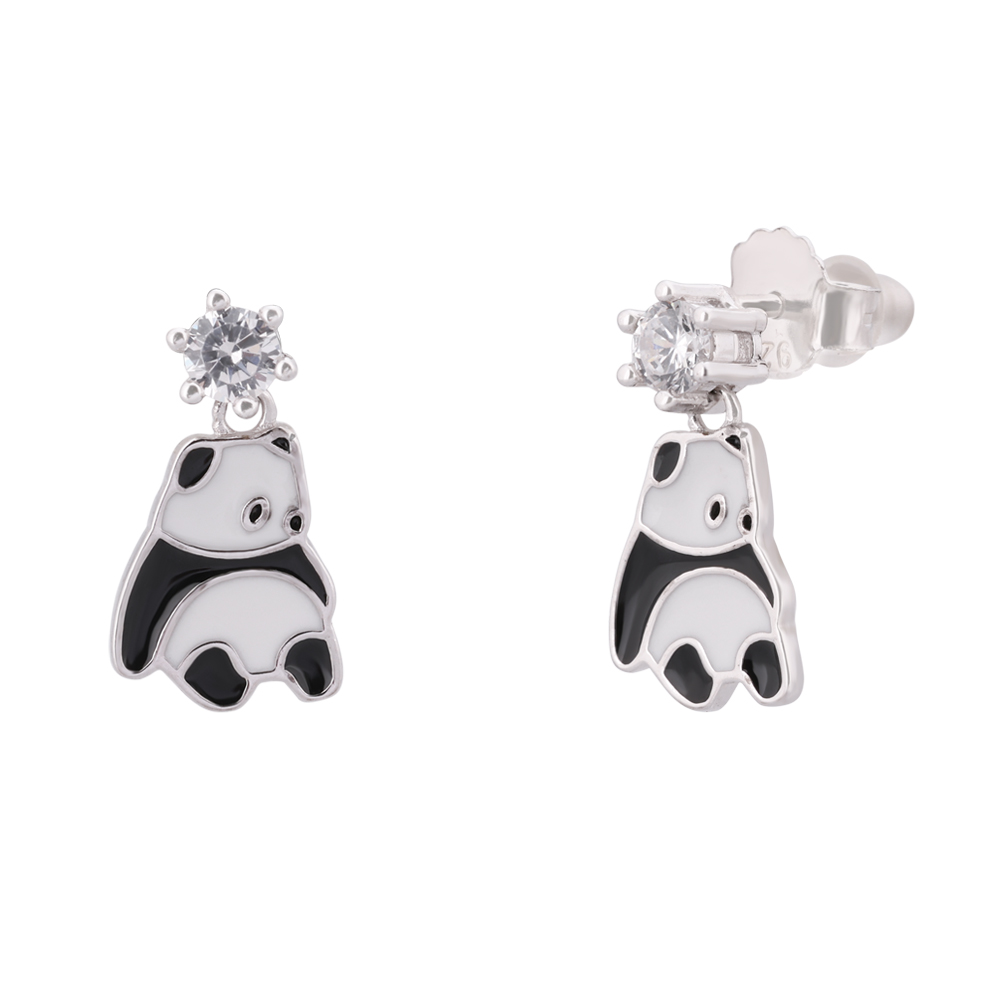LeZilver Pure Silver Panda Earrings for Babies � Cute & Safe Baby Stud Earrings for Newborns, Infants & Gifting