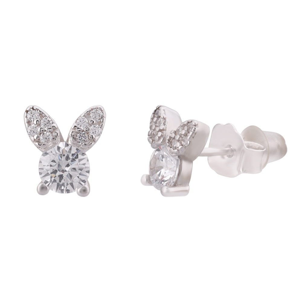 LeZilver Comfort Fit Baby Silver Rabit design Stud Earrings | 92.5 Pure Silver Daily Wear Studs for Infants & Kids