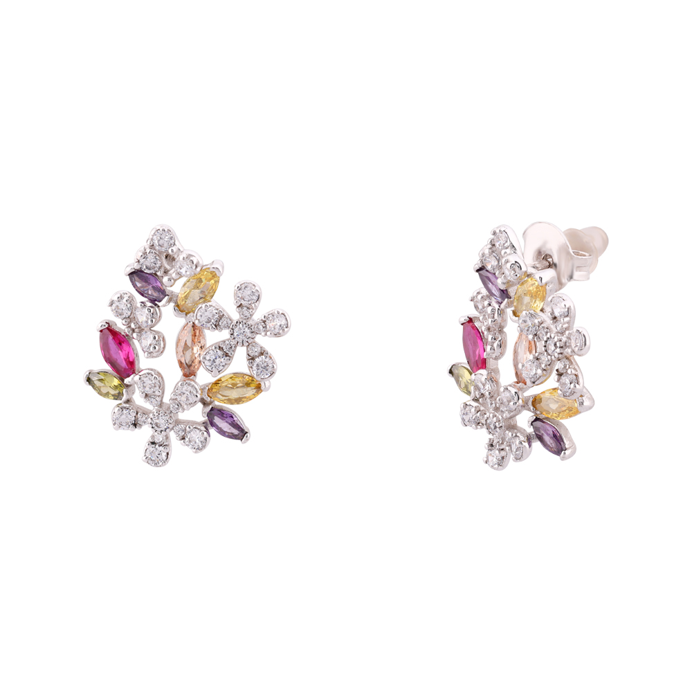 LeZilver 92.5 Silver Floral Earrings | Elegant Feminine Look